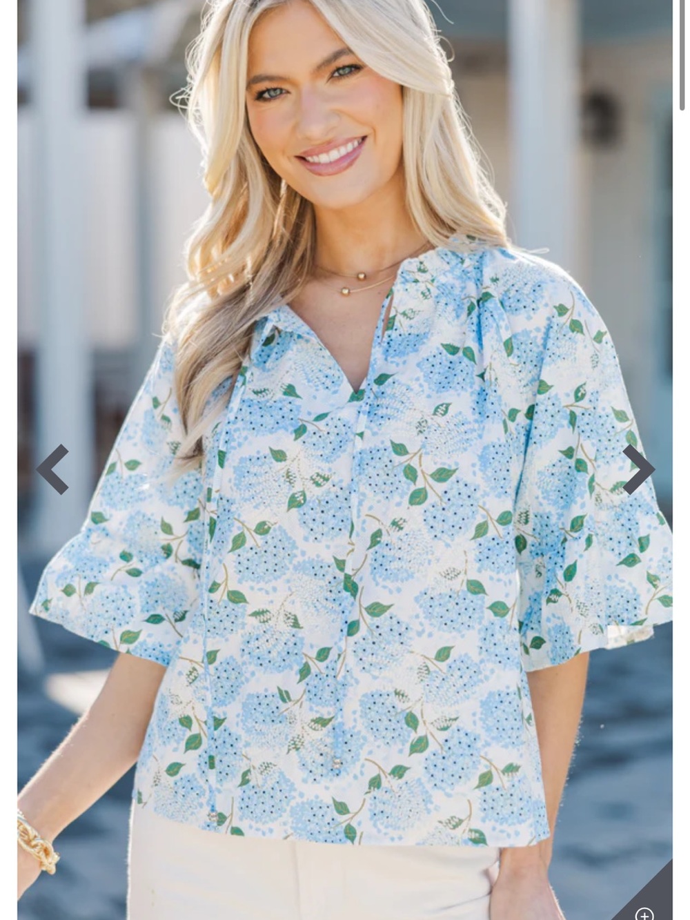 Voy Blue Hydrangea Pattern Blouse with Embroidery